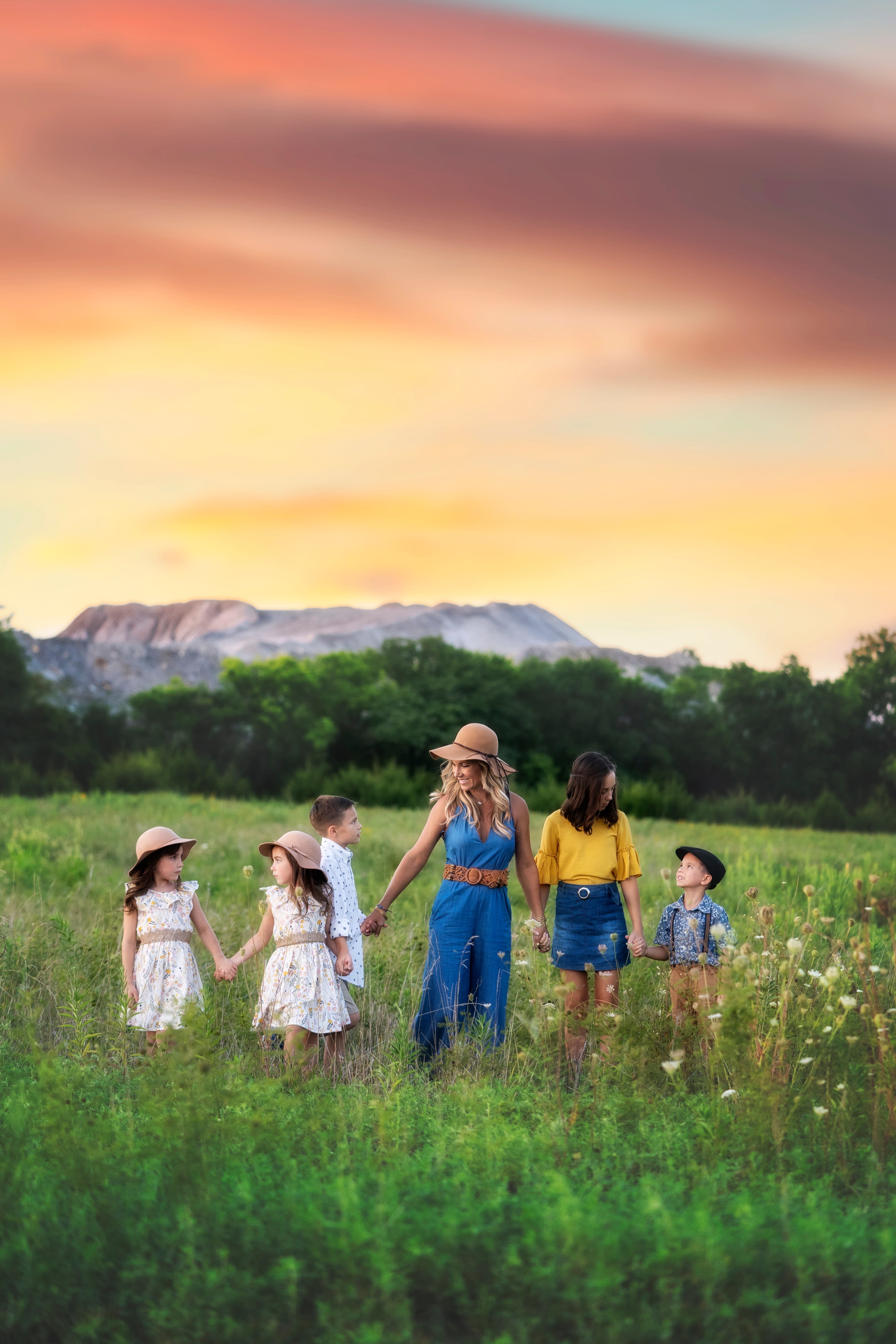 Meg Miller and her five children outdoors